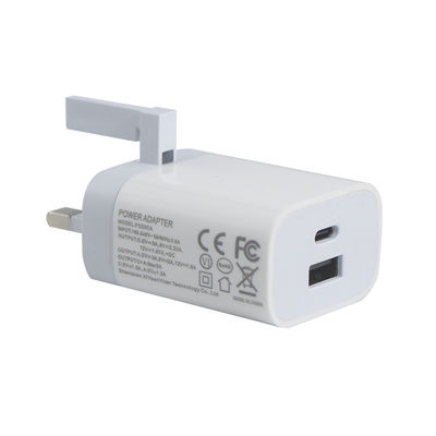 영국 USB-C 및 USB-A 포트를 가진 2 핀 벽 충전기, 20W 출력, 휴대 전화 / 태블릿을위한 컴팩트 듀얼 포트 전원 어댑터