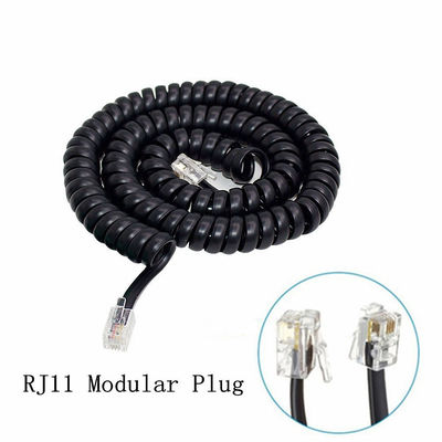 RJ9 RJ11 RJ12 블랙 전화 라인 케이블 나선 전화 케이블 24AWG 350MHz