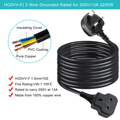 1M 전기 전원 케이블 13A 250V Ac 연장 케이블