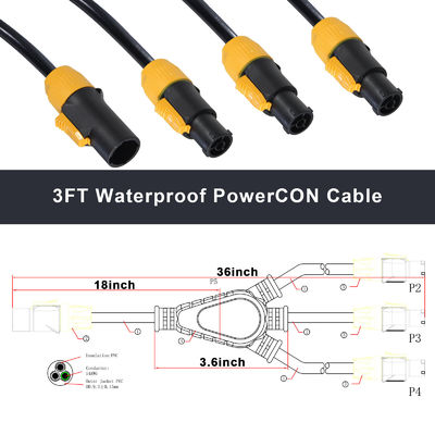 True1 수컷 to 3 암컷 PowerCON Y 분배 케이블 1m-10m