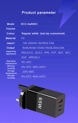 65W GaN USB-C 패스트 충전기 PPS와 3개의 포트