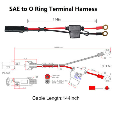 10A 2피트 SAE to 아이렛 터미널 태양광 전원 케이블 16AWG 구리