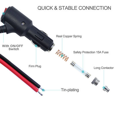 12V 자동차 담배 라이터 남성 플러그와 켜고 끄는 스위치 18AWG 케이블