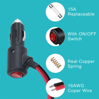 12V 자동차 담배 라이터 남성 플러그와 켜고 끄는 스위치 18AWG 케이블