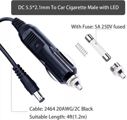 휴대용 DC12V 자동차 담배 라이터 플러그 케이블 5.5mm * 2.1mm 커넥터