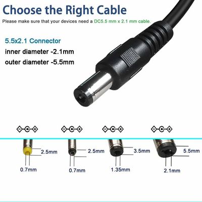 1M/1.2M 22AWG 구리 DC 연장 케이블 90도 직각 잭 5.5*2.5mm