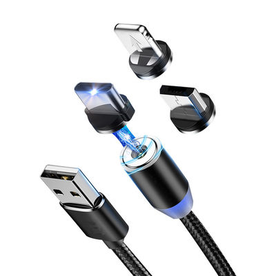 USB 타입 마이크로-USB 360도 3인1 LED USB 자기 어댑터 케이블