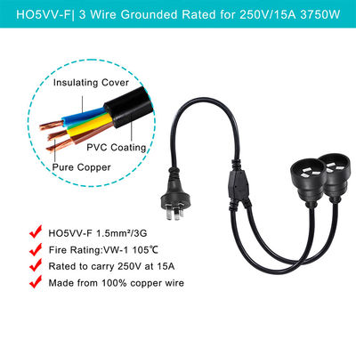 오스트레일리아 플러그 H05vv-f 3g 3*0.5mm2/0.75mm2 IEC 커넥터 전원 케이블