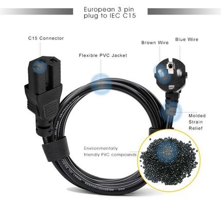 다시 연결 가능한 Schuko CEE 77에서 IEC15 커넥터와 함께 Pse Pdu 잠금 플러그 전력 케이블