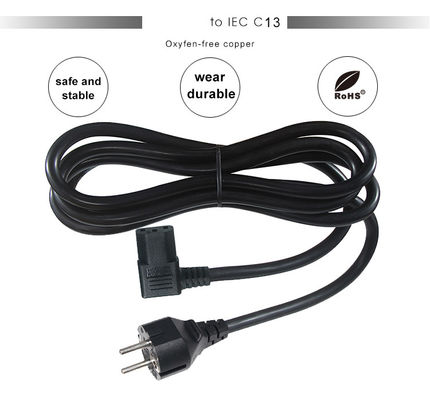 VDE 유럽 슈코 Cee 77 7/7 250V H05vv-F 3G2.5 90도 C13 직각 전력 전선