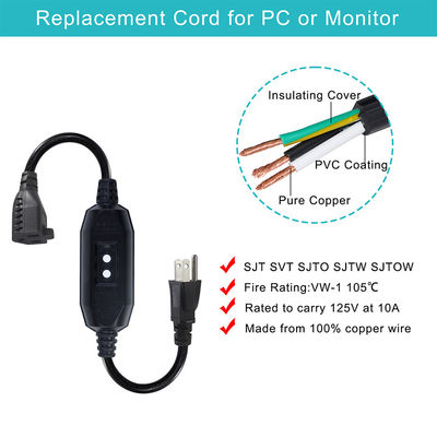 GFCI NEMA 515P ~ 515R PC 노트북 전원 케이블을 위한 AC 전원 케이블 4 피트 검은 연장 전선