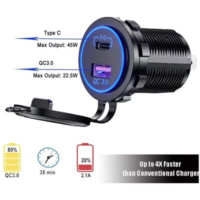 OEM/ODM 환영합니다 5V Pd 45W Qc 및 충전 USB C 담배 라이터 자동차 충전 어댑터