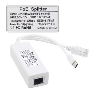 USB 48 볼트 POE 스플리터에서 12V 카메라 802.3af USB C 타입 싱글 랜 포트 1A 1.2A