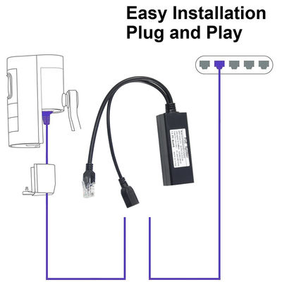48V ~ 5V 2.4A PoE 스플리터 USB 타입 A 여성 802.3af 전원 오버 이더넷 스플리터