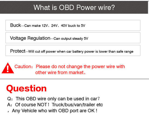 5V 12V 자동차 충전기 전원 확장 케이블 OBD-2에서 C 타입 USB-C 케이블 대시캠
