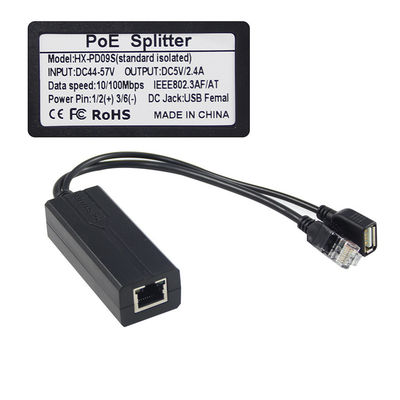 1Gbps 스위치 용량 PoE 스플리터 48V에서 5V 2.4A USB 타입 A 여성 802.3af 전원 이더넷