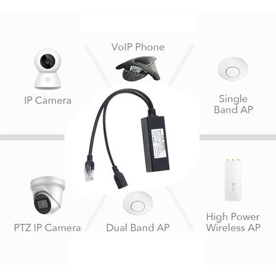 1Gbps 스위치 용량 PoE 스플리터 48V에서 5V 2.4A USB 타입 A 여성 802.3af 전원 이더넷