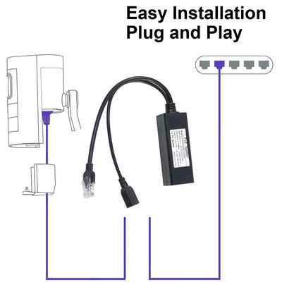 1Gbps 스위치 용량 PoE 스플리터 48V에서 5V 2.4A USB 타입 A 여성 802.3af 전원 이더넷