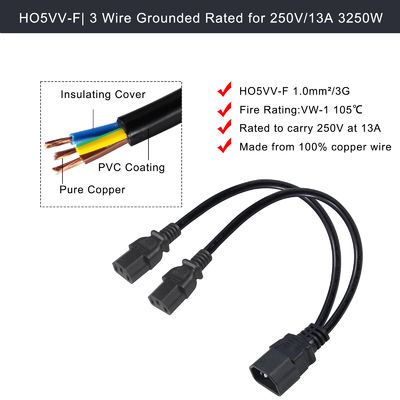 C14 남성에서 2XC13 여성 소켓 전원 케이블 Y 연장 Ac Cord Splitter