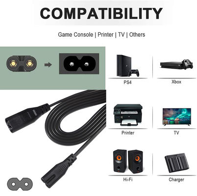 2M Iec320 블랙 노출 된 와이어 전원 전선 Ac C7 도 8 C8 연장 케이블