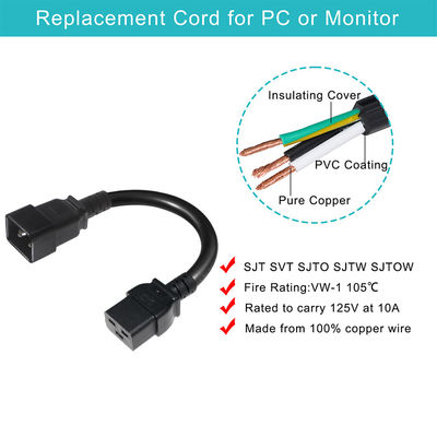 C20 남성에서 IEC 소켓 C19 15A 검은 H05vvf 3G 1.5Mm 250V 10A 13A 16A 공급 전력 케이블