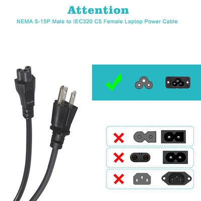 15 피트 120 볼트 노트북 전원 케이블 Nema 515P에서 IEC 320 C5 커넥터 인증