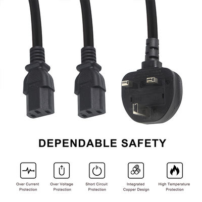 BSI 승인 Y 지점 연장 케이블 영국 3Pin IEC C13 여성 소켓 공급 케이블