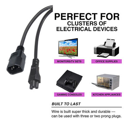 검은색 C5에서 C14 커넥터 와이어 전자 PC 컴퓨터 전원 0.75Mm Iec 플러그 케이블