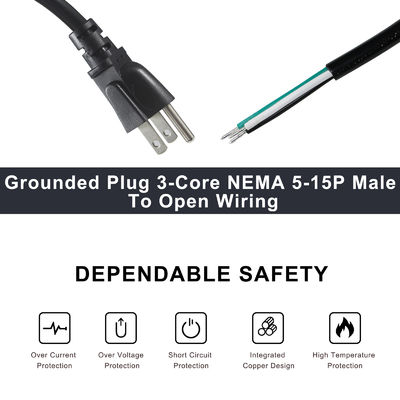 NEMA 5-15P ~ 10MM 전원 제거 연장 케이블 SJT SJTW 3 와이어 케이블