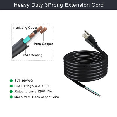 NEMA 5-15P에서 5-15R 전원 전선 0.5m SJT 16AWG 125V 15A