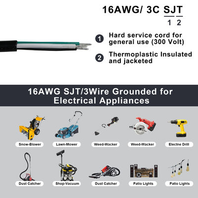 NEMA 5-15P에서 5-15R 전원 전선 0.5m SJT 16AWG 125V 15A