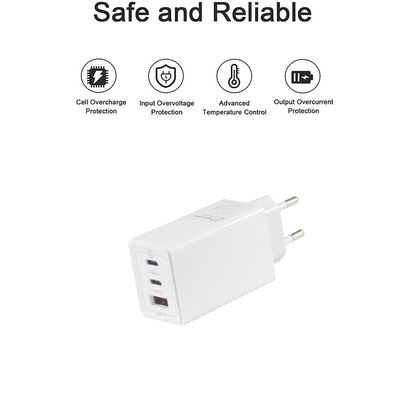 유럽 GaN 테크 3포트 65W USB C USB-A QC3.0 노트북용 충전기 흰색