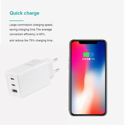 유럽 GaN 테크 3포트 65W USB C USB-A QC3.0 노트북용 충전기 흰색
