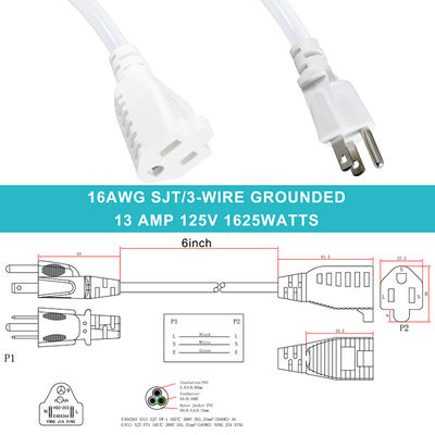 Sjt Ac Cord Heavy Duty 컴퓨터 텔레비전 전원 플러그 NEMA 5-15p 확장 케이블