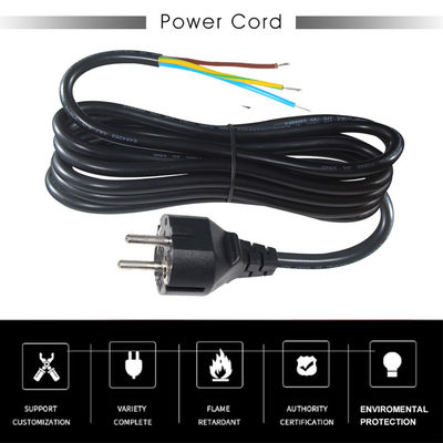 3pin H05vv-f 3g 0.75mm2 Vde Ac 3pin 벗겨지고 톱니 된 케이블 전원 케이블 플러그 EU 스트립 끝