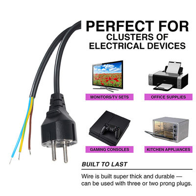 3pin H05vv-f 3g 0.75mm2 Vde Ac 3pin 벗겨지고 톱니 된 케이블 전원 케이블 플러그 EU 스트립 끝