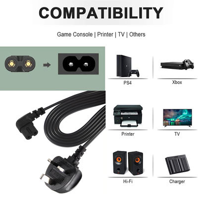 BS 컴퓨터 AC 케이블 오른쪽 각 C7 표준 연장 3 와이어 10A 250V 영국 전력 케이블 PVC 자켓과 IEC 여성 끝 유형