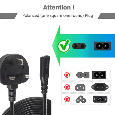 영국 플러그 to IEC C7 전원 코드 0.75mm² 블랙 PVC 1.8M
