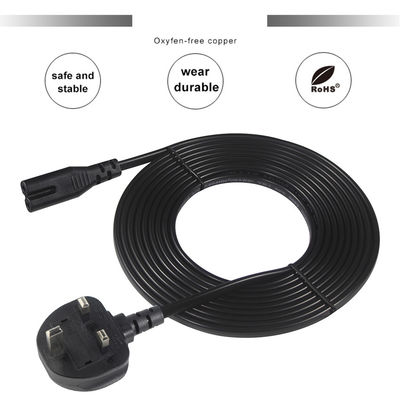 1.8M 검은색 0.75mm BS 표준 플러그 영국 3 핀에서 IEC C7 AC 전원 케이블