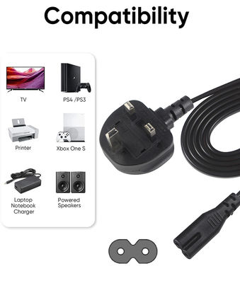1.8M 검은색 0.75mm BS 표준 플러그 영국 3 핀에서 IEC C7 AC 전원 케이블