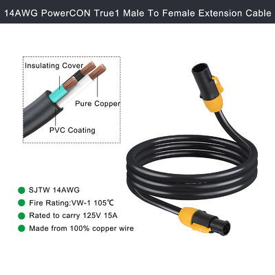 파워콘 케이블 3FT 14AWG 파워콘 True1 남성에서 여성 확장 케이블 야외 20A 무대 조명을위한 방수