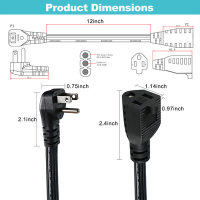 14 AWG SPT-3 평면 유선 전원 케이블 NEMA 5-15P ~ 5-15R 직선 블레이드 플러그 15A 125V 산업 / 가정용 유연 케이블