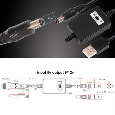 USB A 마일에서 DC5.5 * 2.1mm 전압 스텝 업 케이블 5V에서 9V/12V 변환기 과부하 보호 장치에 대한 전원 공급 장치