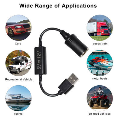 5V ~ 12V USB 자동차 어댑터 케이블 스텝 업 변환 케이블 담배 라이터 소켓, 전화 GPS 대시 캠, 24W 안전한 충전