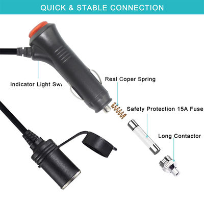 12V/24V 자동차 담배 라이터에서 소켓 확장 케이블은 RV 트럭 충전 장치 10A 3 미터 CE 인증