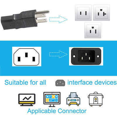 산업용 등급 NEMA 5-15P에서 IEC 320 C13 서버 랙/데이터 센터용 전원 어댑터 플러그 125V 15A 고전류 및 방화구 (UL 표준을 준수)