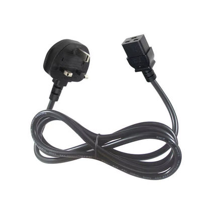 영국에서 C19 데이터 센터용 중량 전력 케이블 16A 250V 14AWG 1.2M 검은색 BS1363 안전 인증