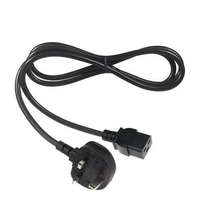 영국에서 C19 데이터 센터용 중량 전력 케이블 16A 250V 14AWG 1.2M 검은색 BS1363 안전 인증
