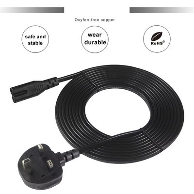 영국에서 C7 전원 케이블 1.5M 250V 2.5A 18AWG 닌텐도 스위치 / 스피커 / 노트북 전원 공급 어댑터용 유연한 PVC