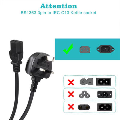 영국에서 C13 전원 케이블 1.2M 250V 13A 16AWG 서버/의료 장비/데이터 센터 PDU용 중량 케이블 (CE/BS1363/RoHS)